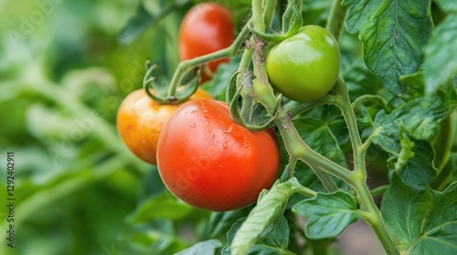 Tomato plant with ripening and healthy fruits