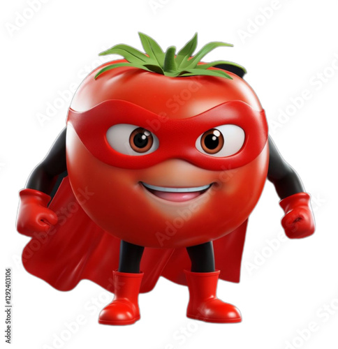 Tomato in a superhero costume: a bright and cheerful illustration for children's books and games.