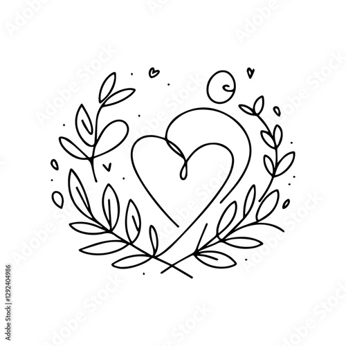 love drawing, simple continuous single line art style isolated on white background. Minimalist hand drawn style, object in the center