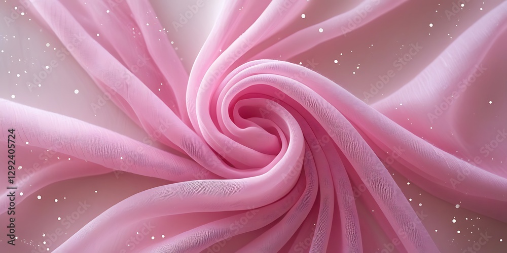 Obraz premium Soft pink chiffon fabric with delicate folds and a dreamy texture, adorned with gentle sparkles, creating an elegant and ethereal background perfect for luxury, fashion, and design themes