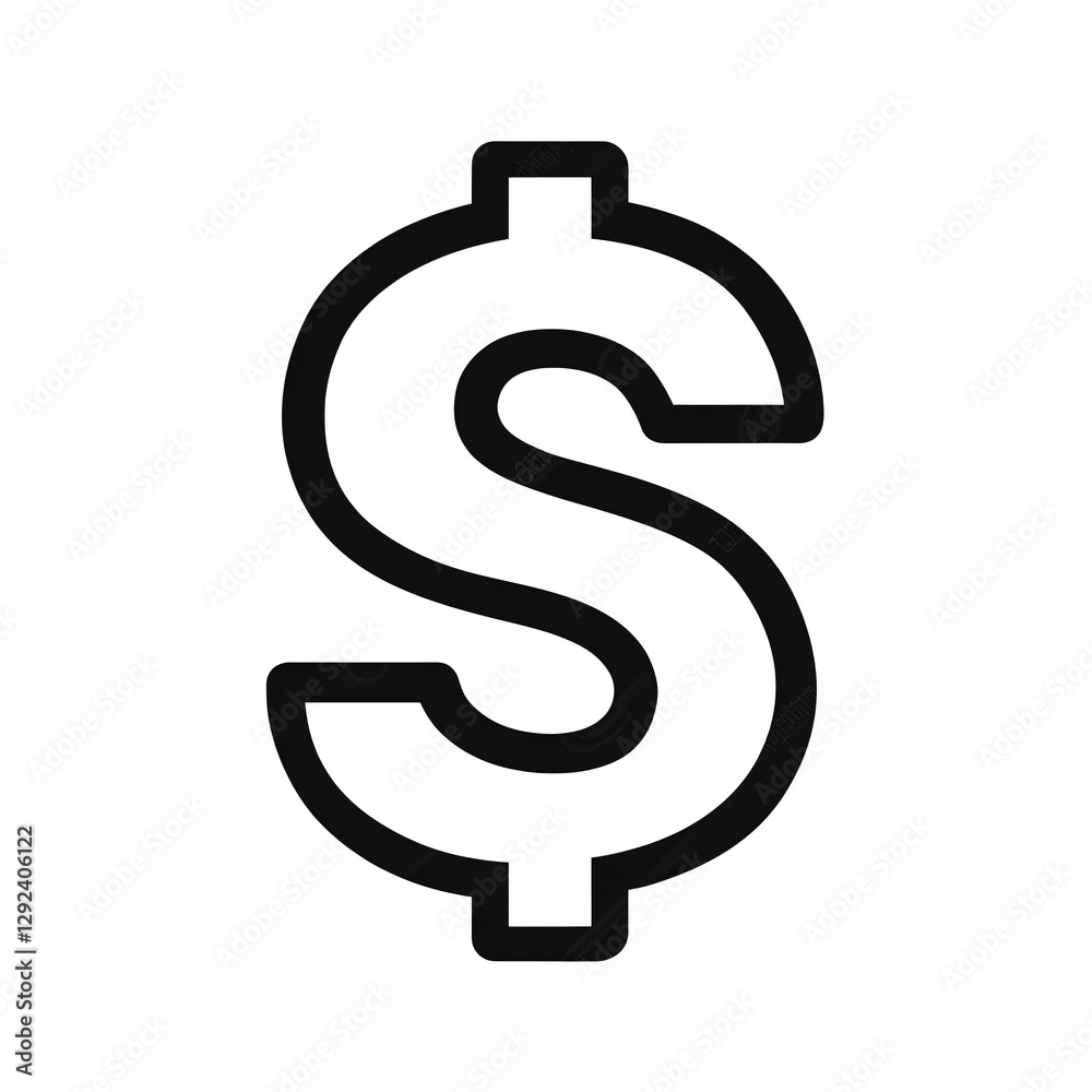 Dollar sign icon in black and white line art on white and transparent background, PNG. Dollar sign icon in black and white line art on white and transparent background, PNG.