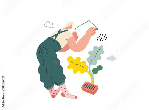 Life Unframed: Painter -modern flat vector concept illustration of a man drawing a house on the wall. Metaphor of unpredictability, imagination, whimsy, cycle of existence, play, growth and discovery