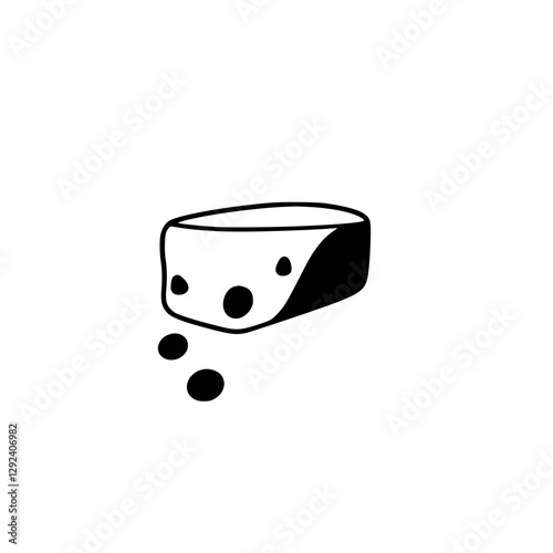 Minimalist cheese wedge with holes; black and white, simple design.
