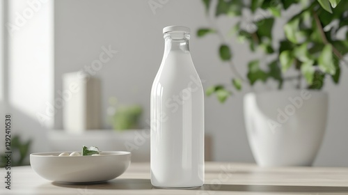 Milk bottle kitchen table plant