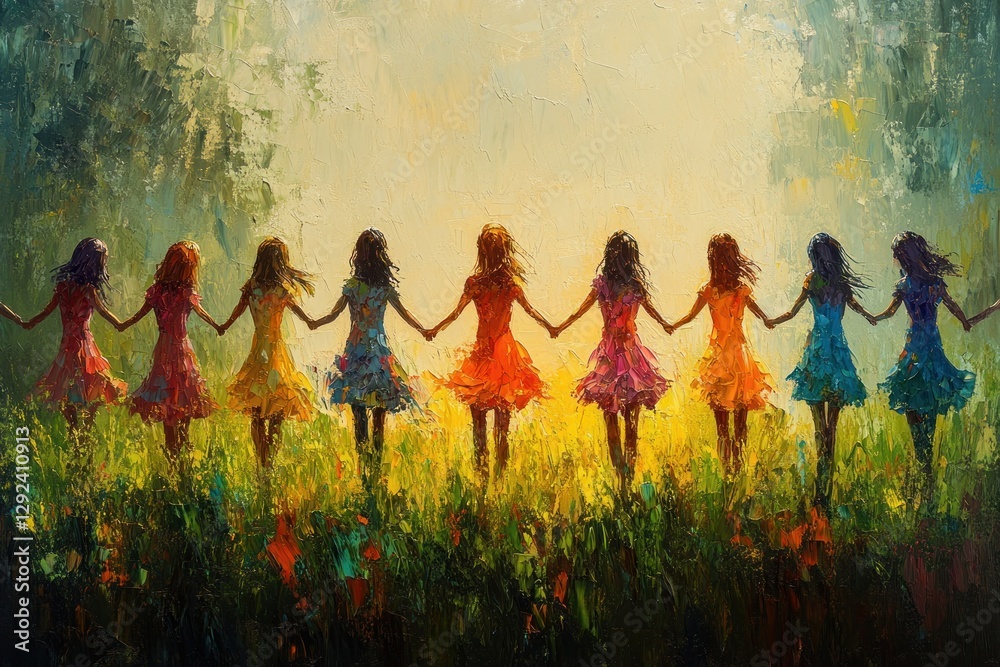 Circle of Friends Holding Hands in Park Under Sunlight Circle of Friends Holding Hands in Park Under Sunlight