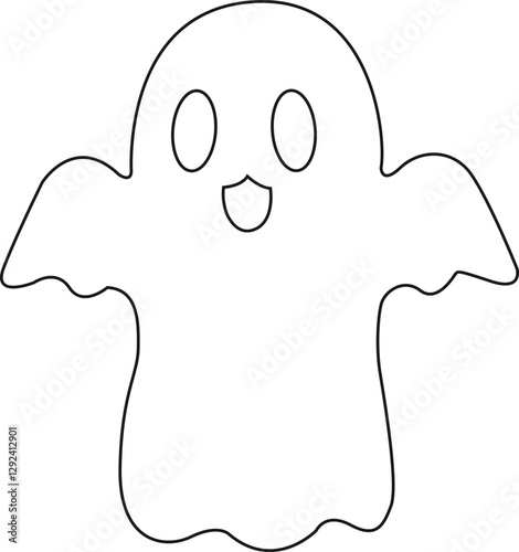 Cute ghost line art vector illustration black color thin line