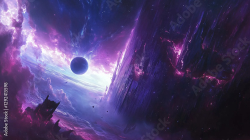 Mysterious Cosmic Scene with Distant Planet
