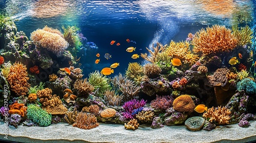 Fototapeta Naklejka Na Ścianę i Meble -  Vibrant reef aquarium, colorful fish, underwater scene,  home decor