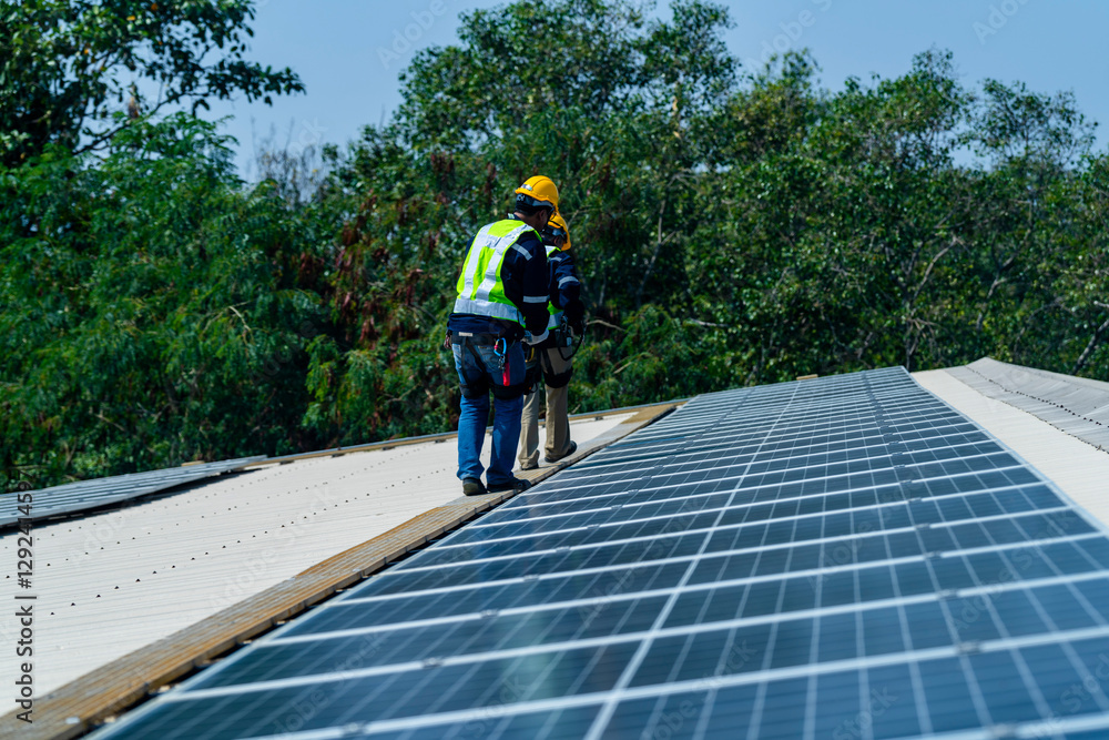 team of professionals installs solar panels, ensuring energy efficiency and sustainable development. The image represents green energy, eco-conscious solutions, and future solar power technology. team of professionals installs solar panels, ensuring energy efficiency and sustainable development. The image represents green energy, eco-conscious solutions, and future solar power technology.