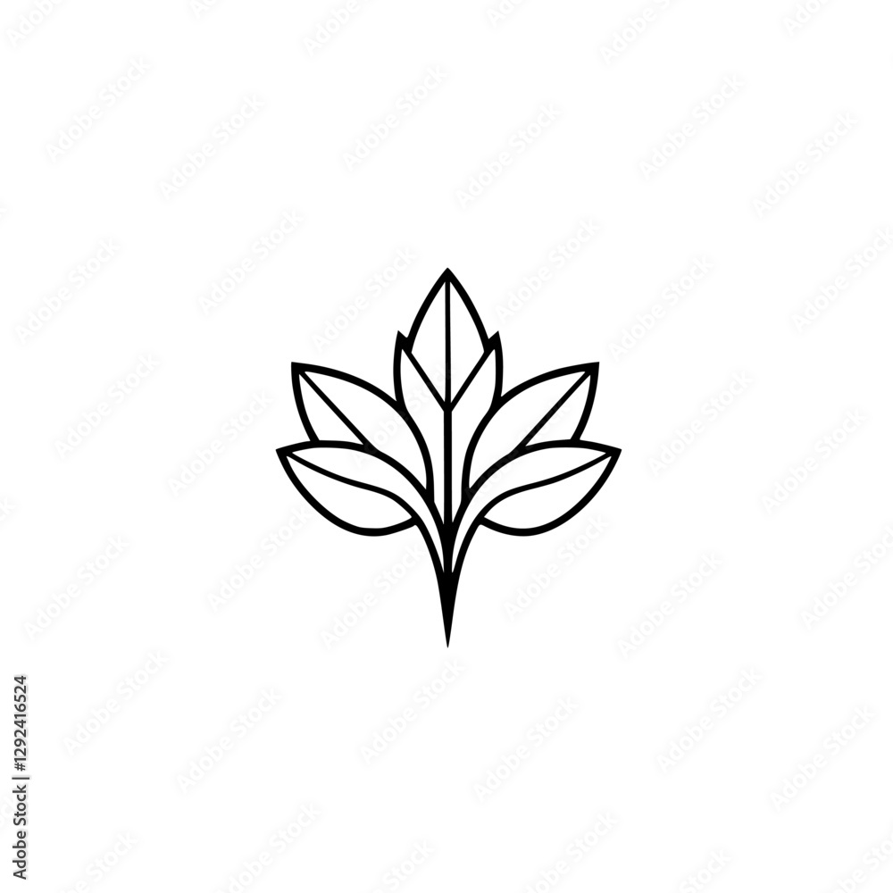 Naklejka premium Minimalist Line Art: A stylized leaf design, symmetrical and balanced, set against a white backdrop, evoking nature's simplicity.