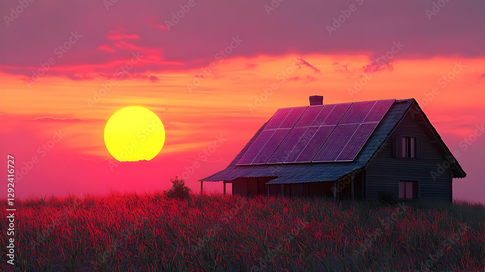 Rustic Abandoned Barn in a Tranquil Rural Landscape at Sunset