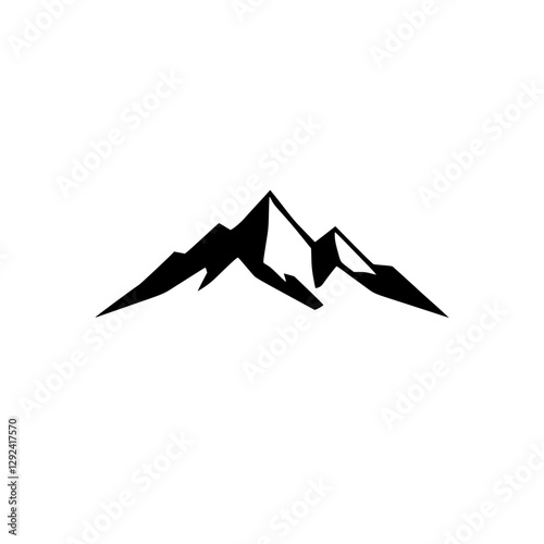 Black and white silhouette of a mountain range, simple and minimalist logo.