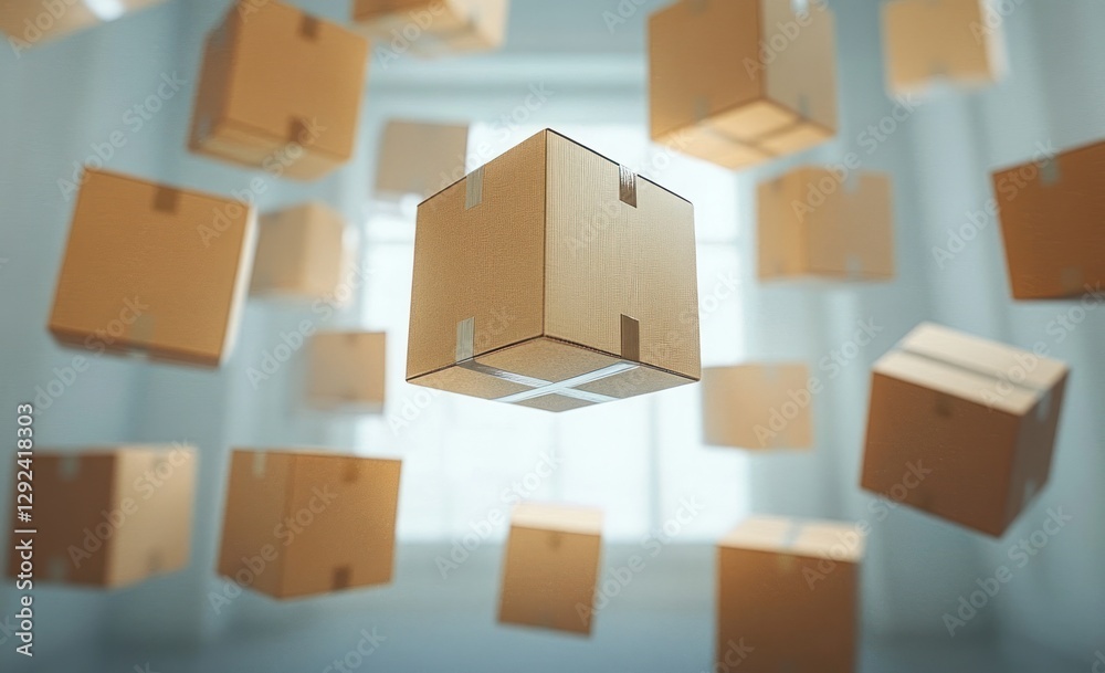 Surreal Floating Cardboard Boxes in Ethereal Light Surreal Floating Cardboard Boxes in Ethereal Light