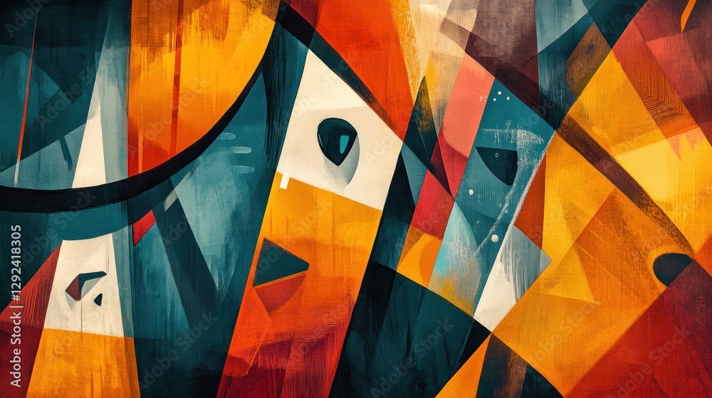 Fototapeta premium Abstract art, city wall, orange hues, geometric shapes, design
