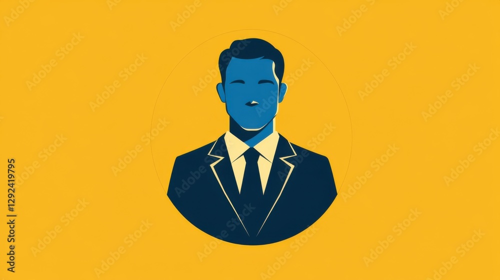 Professional Businessman Illustration on Bright Yellow Background Representing Corporate Identity and Confidence