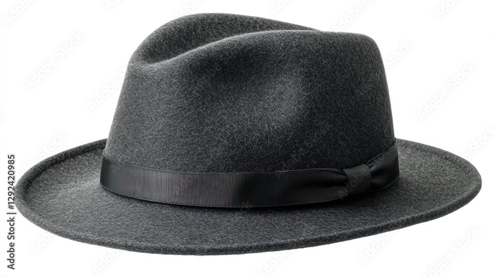 Grey felt fedora hat, studio shot, white background, fashion accessory Grey felt fedora hat, studio shot, white background, fashion accessory