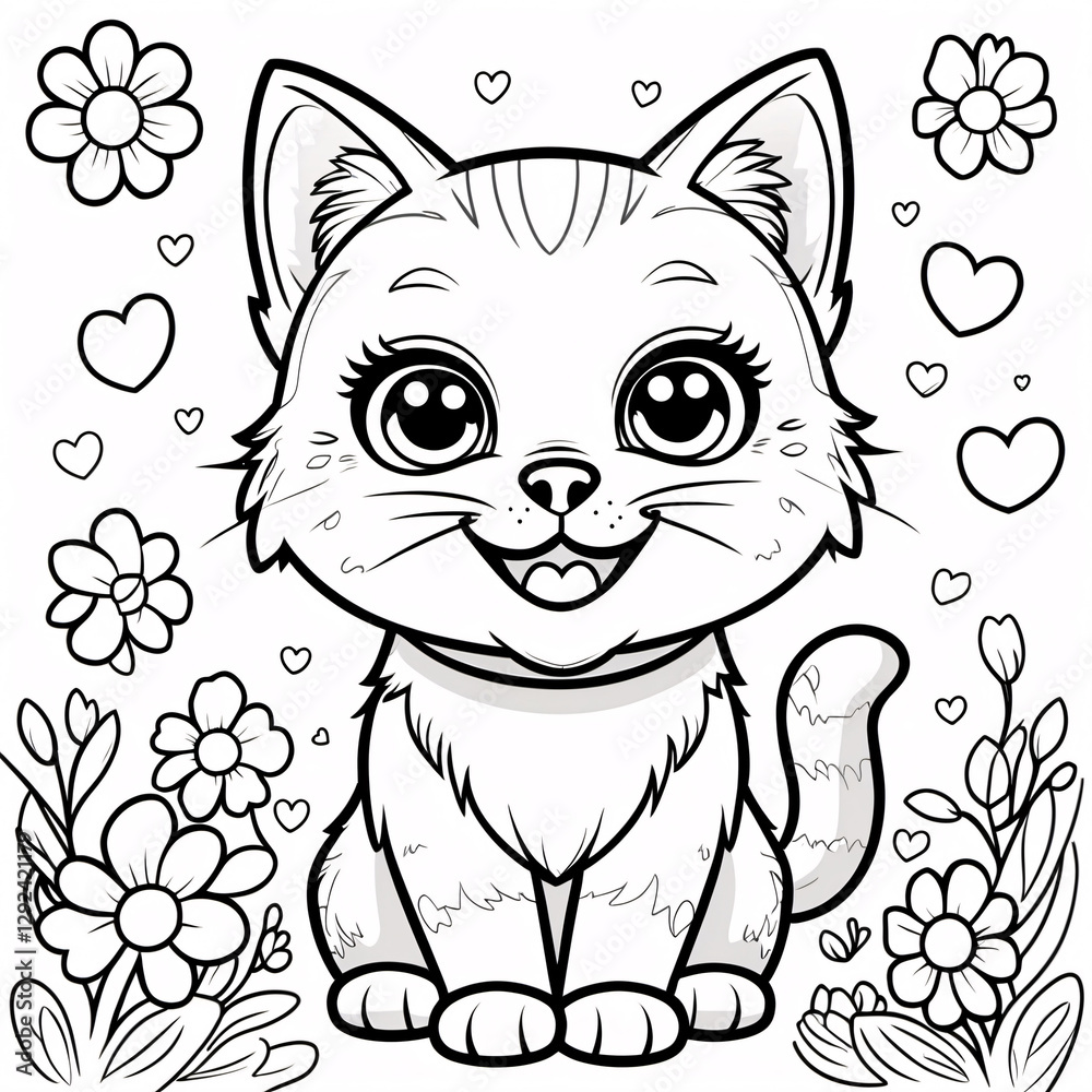 Whimsical Kitten Line Art for Fun Kids Storybooks and Educational Coloring Book Pages Designed to Inspire Childrens Creativity Drawing Illustration with Heart and Flowers Whimsical Kitten Line Art for Fun Kids Storybooks and Educational Coloring Book Pages Designed to Inspire Childrens Creativity Drawing Illustration with Heart and Flowers