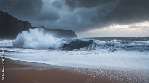 Raging ocean waves crash against stormy shoreline coastal landscape nature dramatic viewpoint