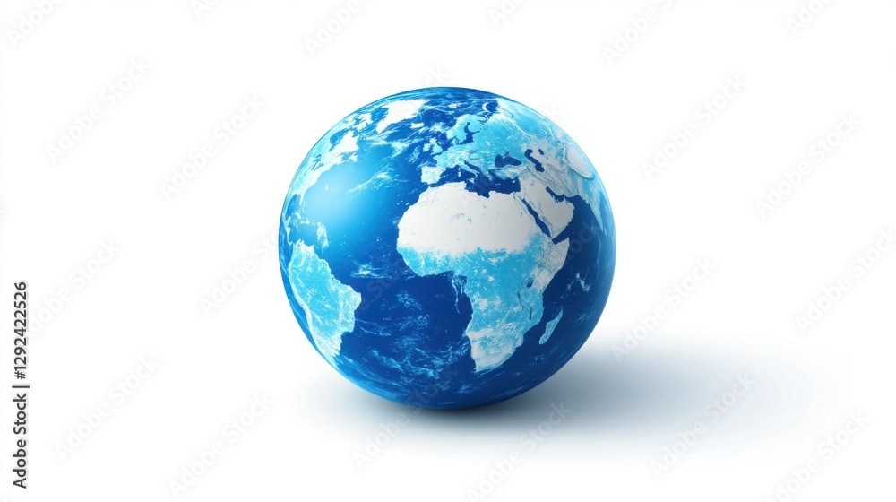 Realistic 3D Model of Earth Globe Showing Continents and Oceans on White Background Realistic 3D Model of Earth Globe Showing Continents and Oceans on White Background