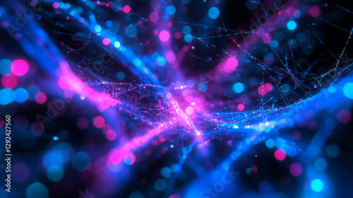 Mystical spiderweb background with vibrant neon lights and atmospheric glow