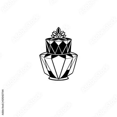 Geometric illustration of a decorative inkwell with a lotus-like topping.