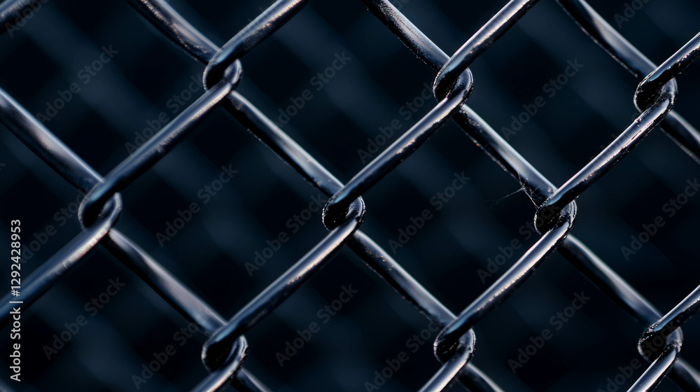 Fototapeta premium Intricate spiderweb on metallic fence background - dark, abstract texture for design and decoration