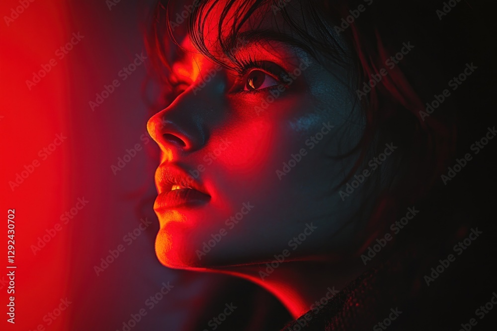 A man in a portrait illuminated by red light therapy at a beauty salon for skincare and anti-aging treatment A man in a portrait illuminated by red light therapy at a beauty salon for skincare and anti-aging treatment