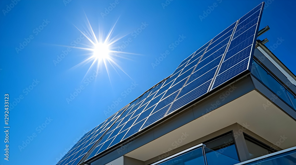 Modern Office Building with Solar Panels and Glass Windows in Urban Downtown Skyline Modern Office Building with Solar Panels and Glass Windows in Urban Downtown Skyline
