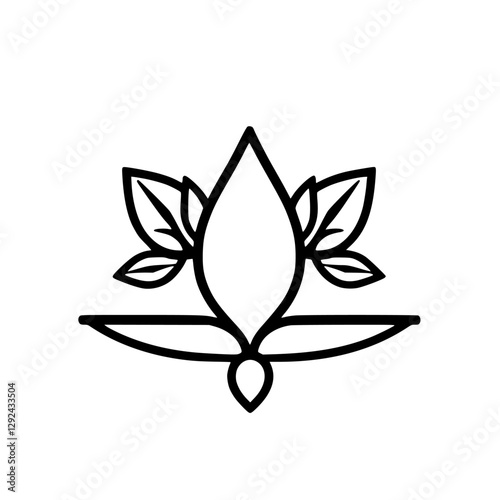 Minimalist Lotus Design: Black and white, outlined floral logo set against a white backdrop, representing purity and meditation.