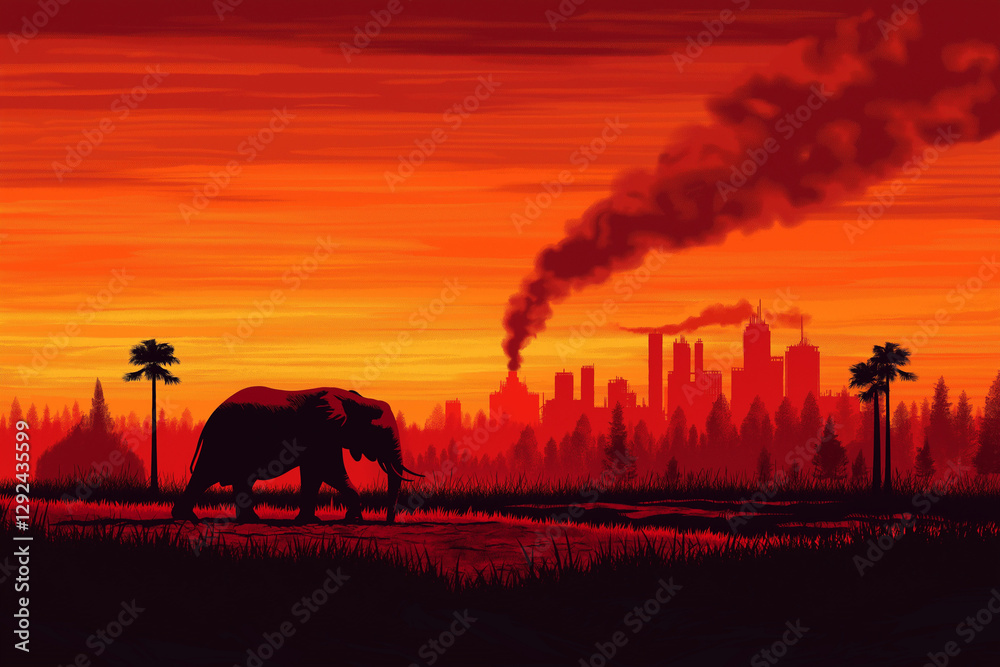 Naklejka premium Postapokalyptische Landschaft bei Sonnenuntergang