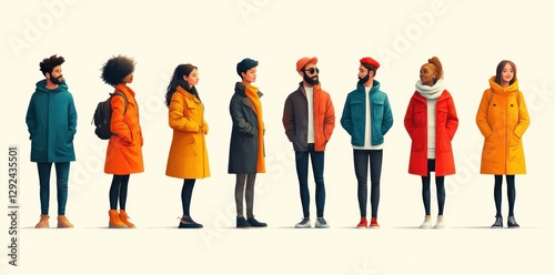 Diverse Group of People in Colorful Casual Clothing Illustration