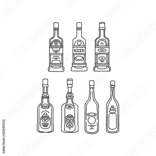 Alcohol Bottles Outline Illustration