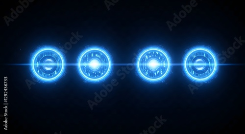 Wallpaper Mural Futuristic Blue Glowing Circles with Tech Details on Dark Background Torontodigital.ca