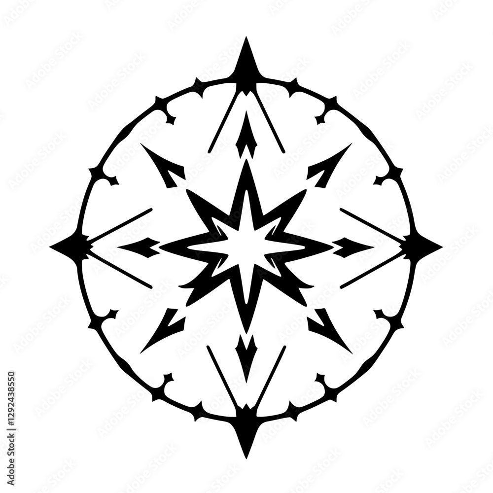 Fototapeta premium Elegant Compass Rose with Arrows and a stylized star, symbol of direction.