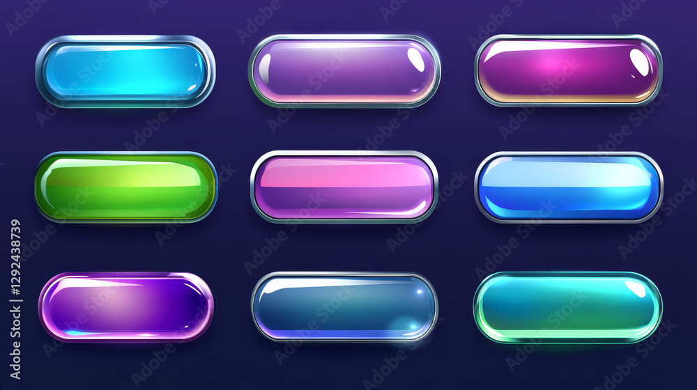 Heart Icon Game UI Set Of Long Futuristic Buttons Or Bars Blue Purple Green Color With Silver Border Cute Colorful Cartoon Vector Design Heart Icon Game UI Set Of Long Futuristic Buttons Or Bars Blue Purple Green Color With Silver Border Cute Colorful Cartoon Vector Design