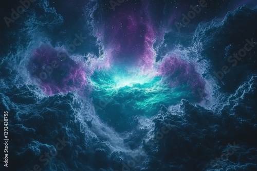 Vivid celestial clouds swirl in brilliant hues during a cosmic event in the universe