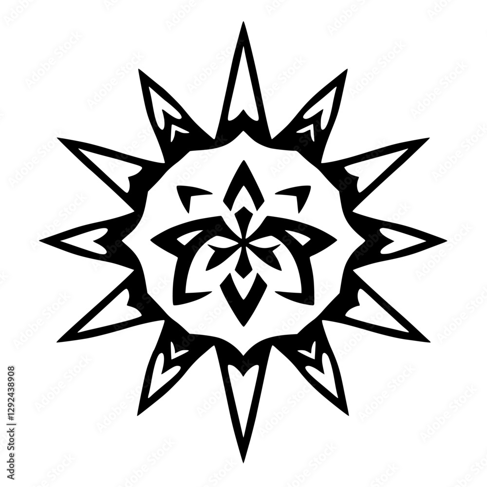 Fototapeta premium Black and white geometric design of star shape, symmetry.