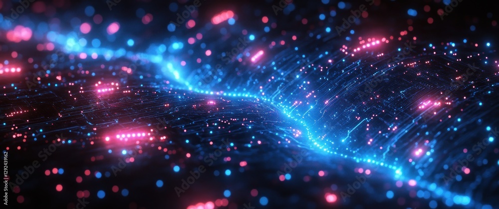 Fototapeta premium Futuristic Cyberpunk Digital Art with Glowing Circuit Patterns and Dynamic Composition