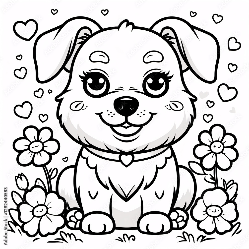 Playful Smiling Dog Line Art for Kids Books and Fun Interactive Coloring Pages to Spark Creativity in Young Learners Drawing Illustration with Heart and Flowers Playful Smiling Dog Line Art for Kids Books and Fun Interactive Coloring Pages to Spark Creativity in Young Learners Drawing Illustration with Heart and Flowers