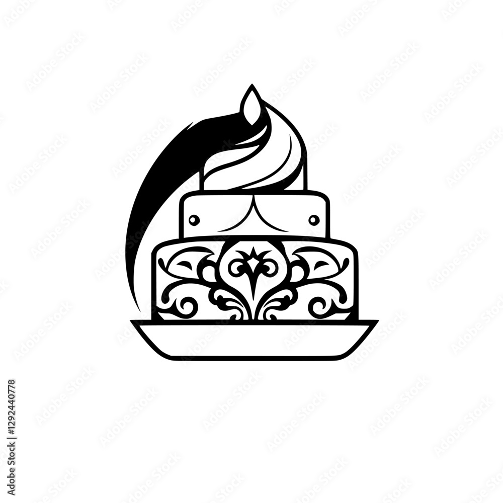 Elegant Cake Vector: Wedding Cake with Elegant Swirls.