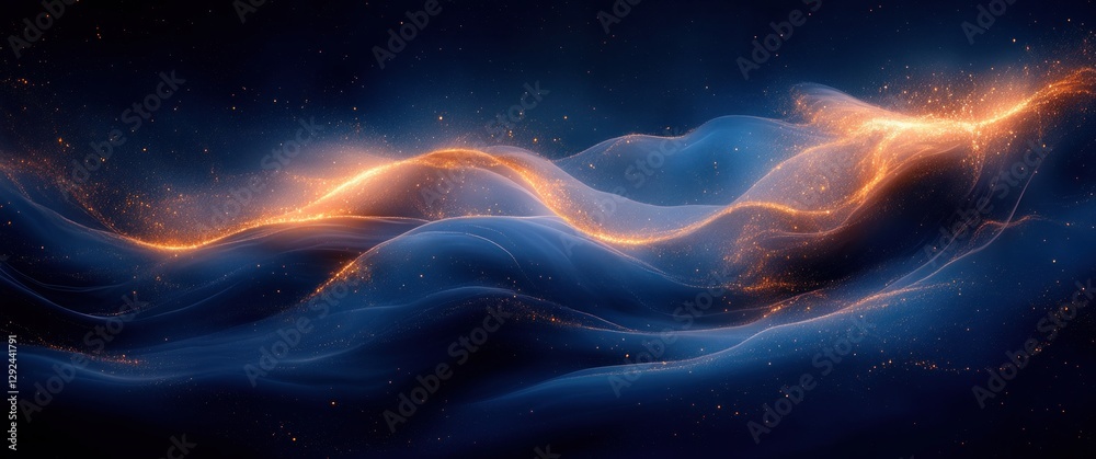 Fototapeta premium Abstract Blue Wave with Gold Highlights Smooth Gradient Motion Modern Design Luxury Background Illustration