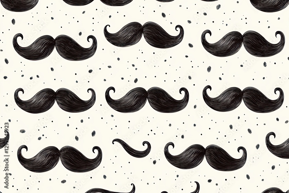 Seamless Black Mustache Pattern on White Background for Father's Day Gifts and Decor Seamless Black Mustache Pattern on White Background for Father's Day Gifts and Decor