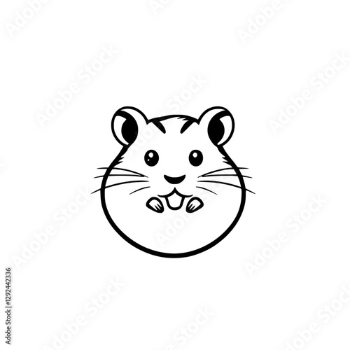 Adorable hamster illustration. Hamster in black and white with simplistic minimalist style.