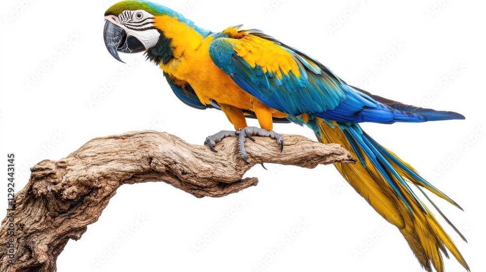 Fototapeta premium A vibrant macaw perched on a branch, showcasing its colorful feathers.