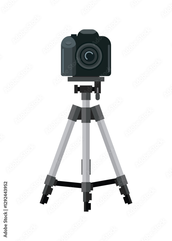 Camera mounted on shortened tripod. Simple flat illustration. Camera mounted on shortened tripod. Simple flat illustration.