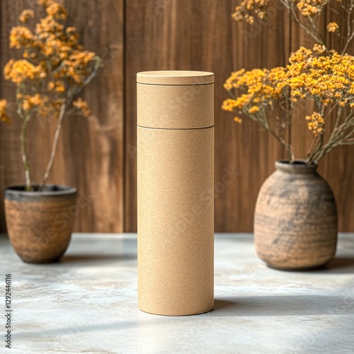 Minimalist Kraft Paper Container Still Life 3D Rendering Mockup
