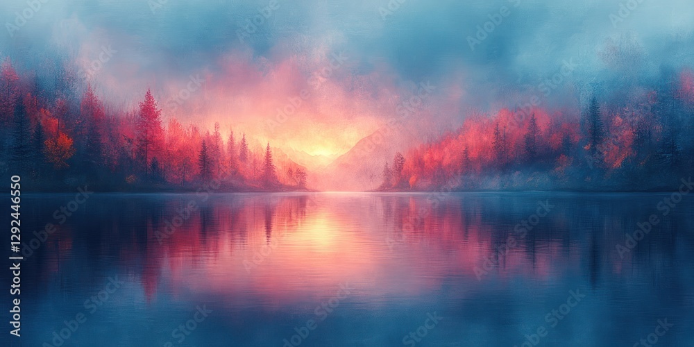 Vibrant Autumn Landscape Abstract Watercolor Reflection Serene Lake Dreamy Sky Nature Art Vibrant Autumn Landscape Abstract Watercolor Reflection Serene Lake Dreamy Sky Nature Art