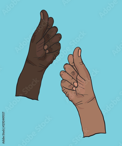 Two hands snapping fingers on turquoise background