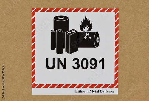 UN 3091 Lithium metal battery warning Sticker closeup safety instructions.
