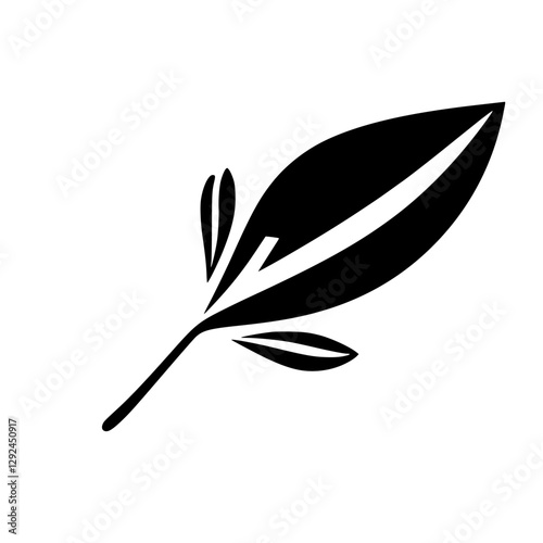 Minimalist black and white illustration of a leafy sprig, evoking nature's serenity with its clean, simple composition.